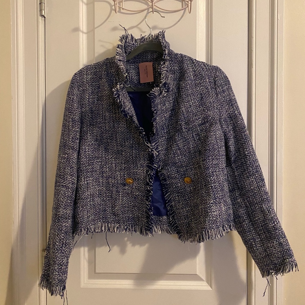 Alex Vinash tweed and fringe trim blazer